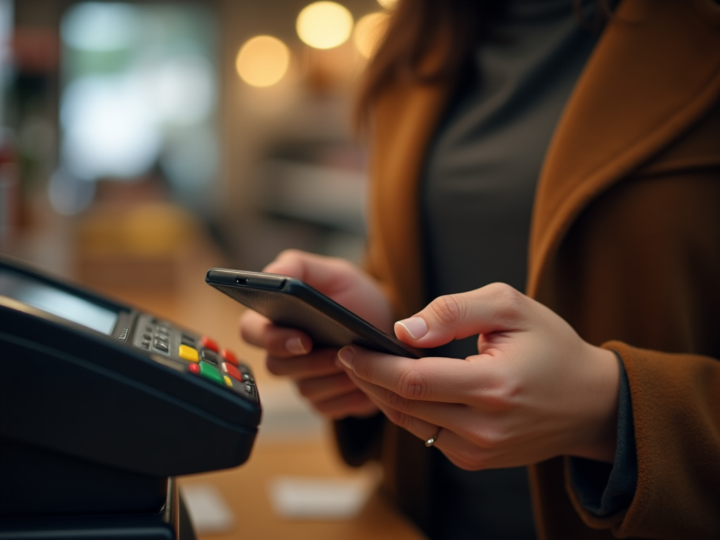 Persona realizando un pago móvil con smartphone